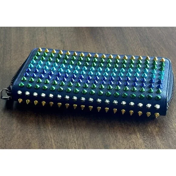 Christian Louboutin | Calf Leather Multi Rainbow Metal Spikes Panettone Wallet - Picture 3 of 16